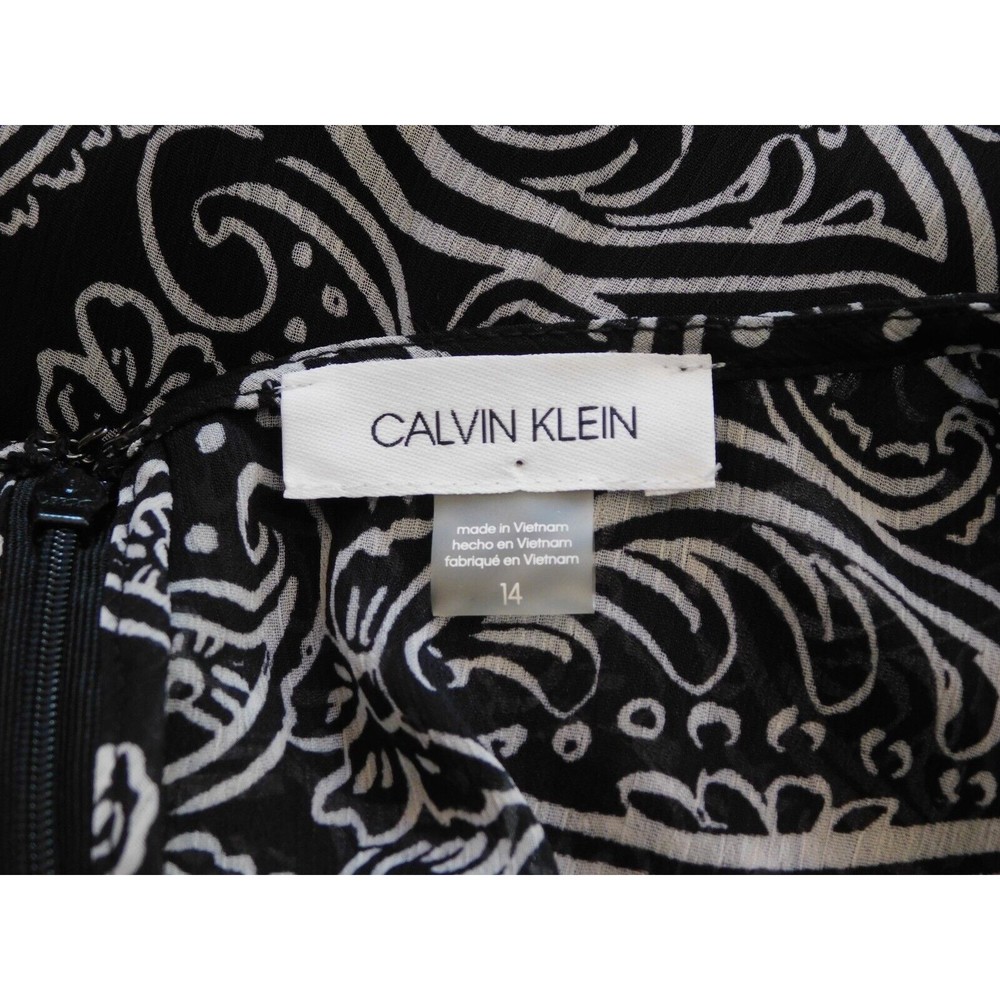 Calvin Klein Dress Faux Wrap Semi-Sheer Black / White Floral Maxi  ~NWT~ - Picture 5 of 9